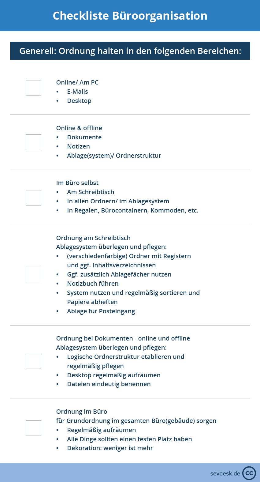Checkliste Büroorganisation - alle Bereiche