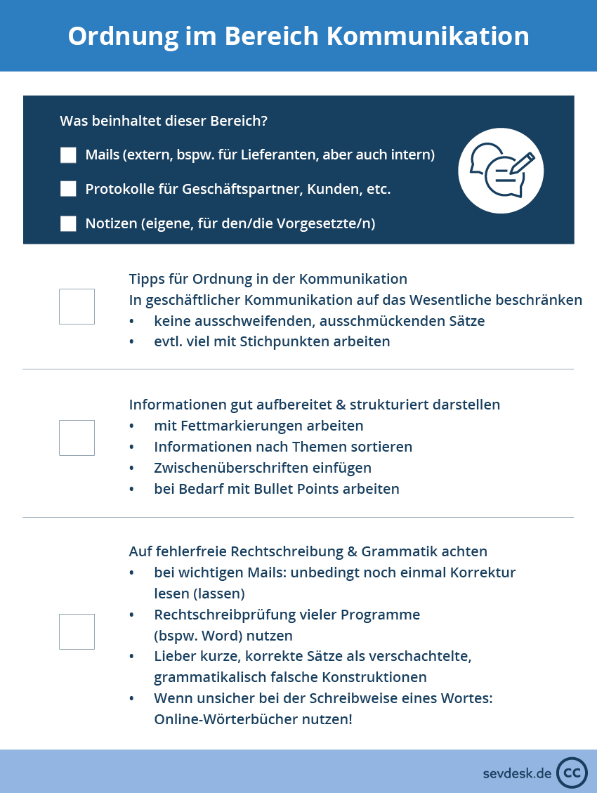 Checkliste Büroorganisation - Bereich Kommunikation